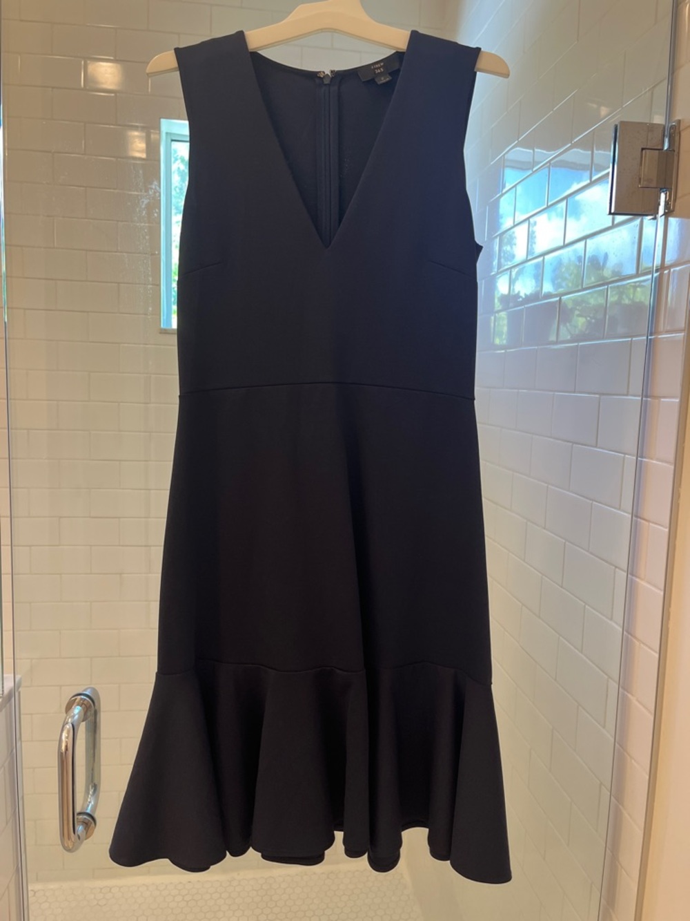 J Crew Sleeveless dark blue V-Neck Ruffle-Hem Dress